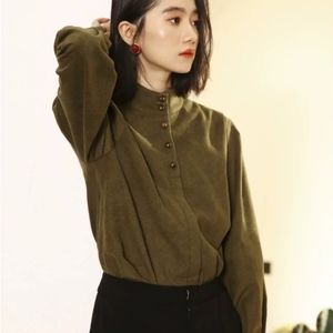 SOLD - Standing collar green button down top